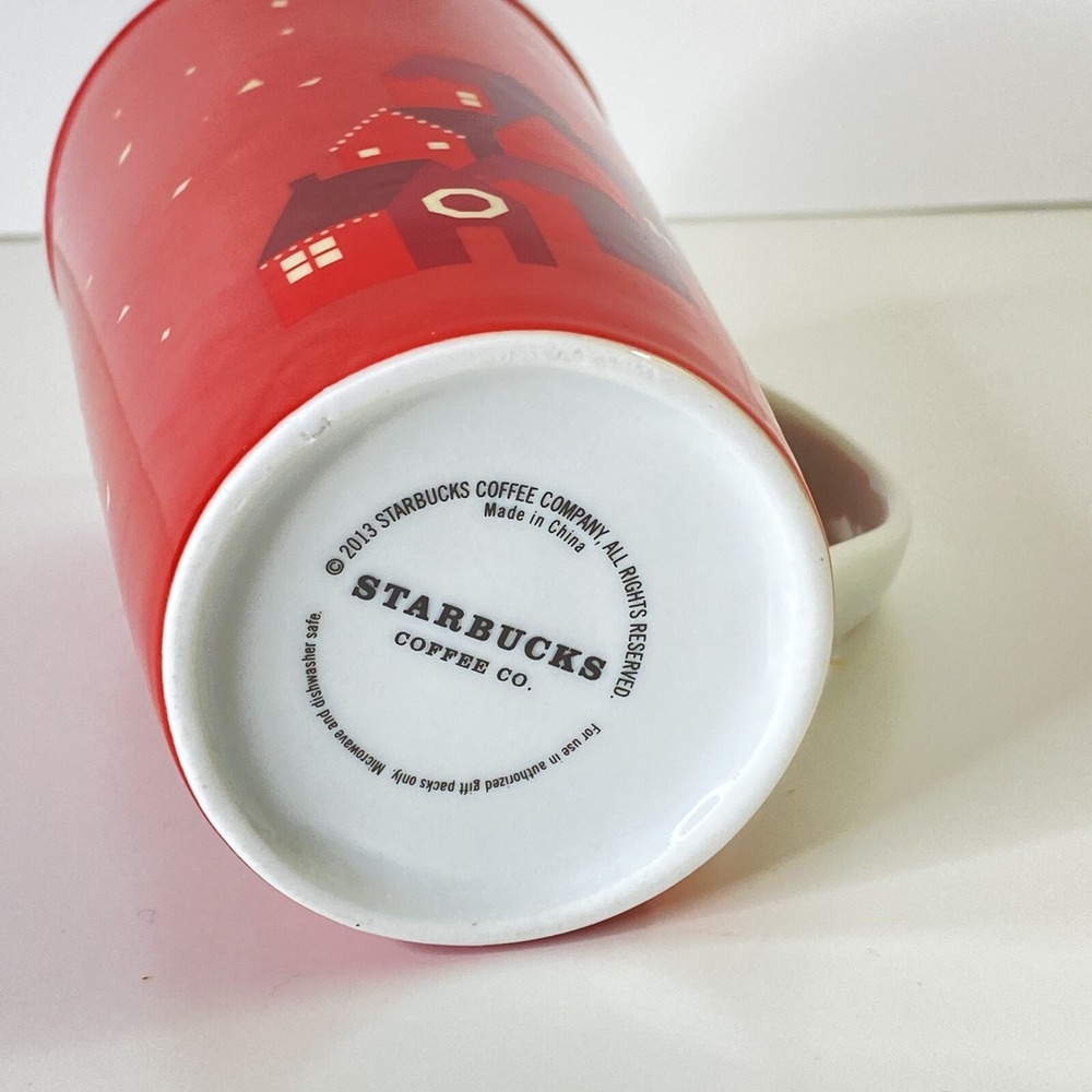Starbucks Coffee Co. 2013 Ceramic Christmas Holiday Red Village Cup Mug 16 Oz - Picture 4 of 8